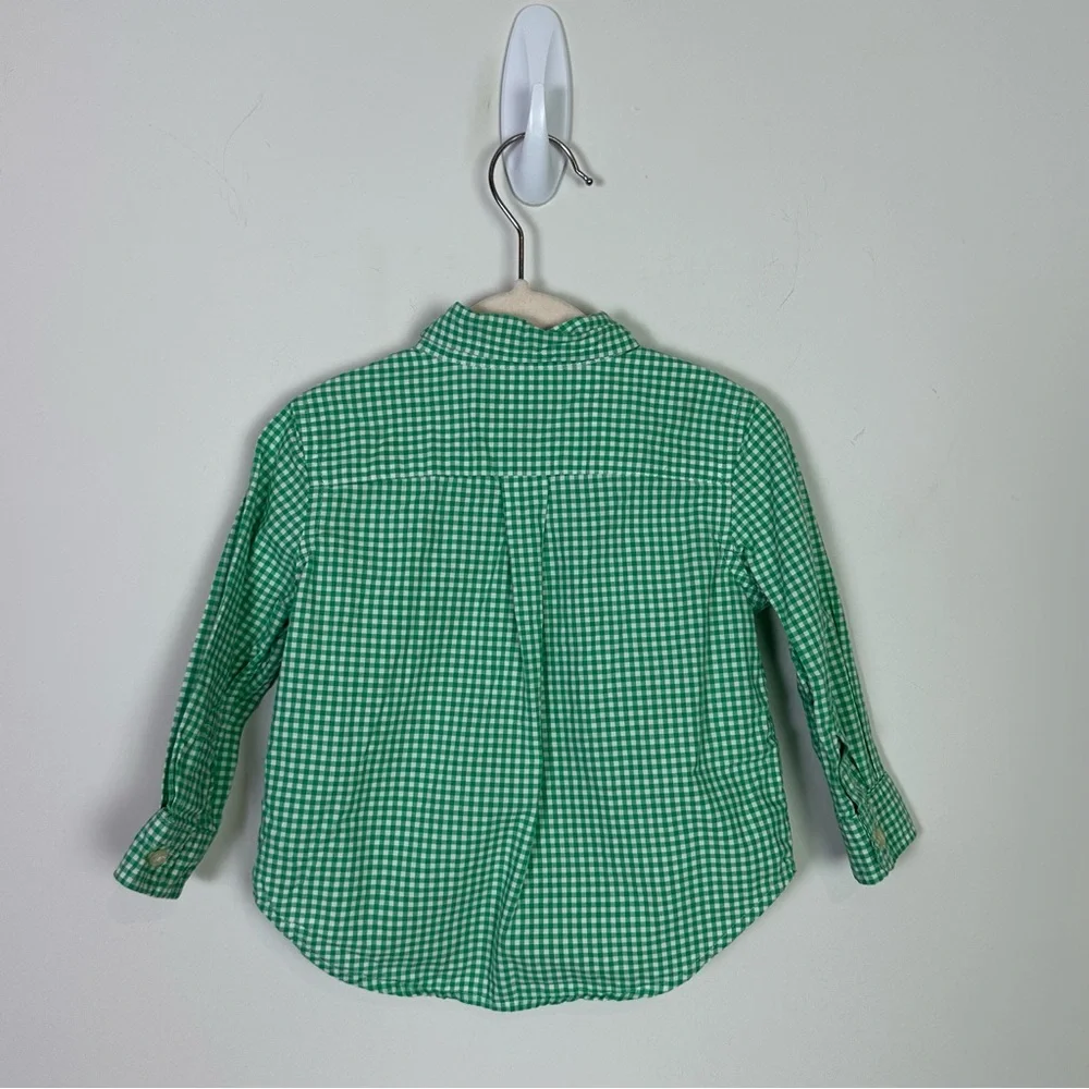 Ralph Lauren Baby Boy Green White Gingham Button Down Dress Shirt Size 12 Months